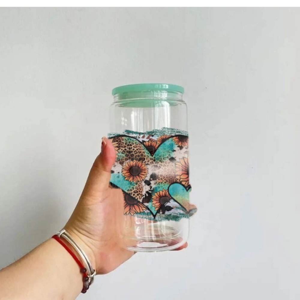 Floral Glass Tumbler with Lid